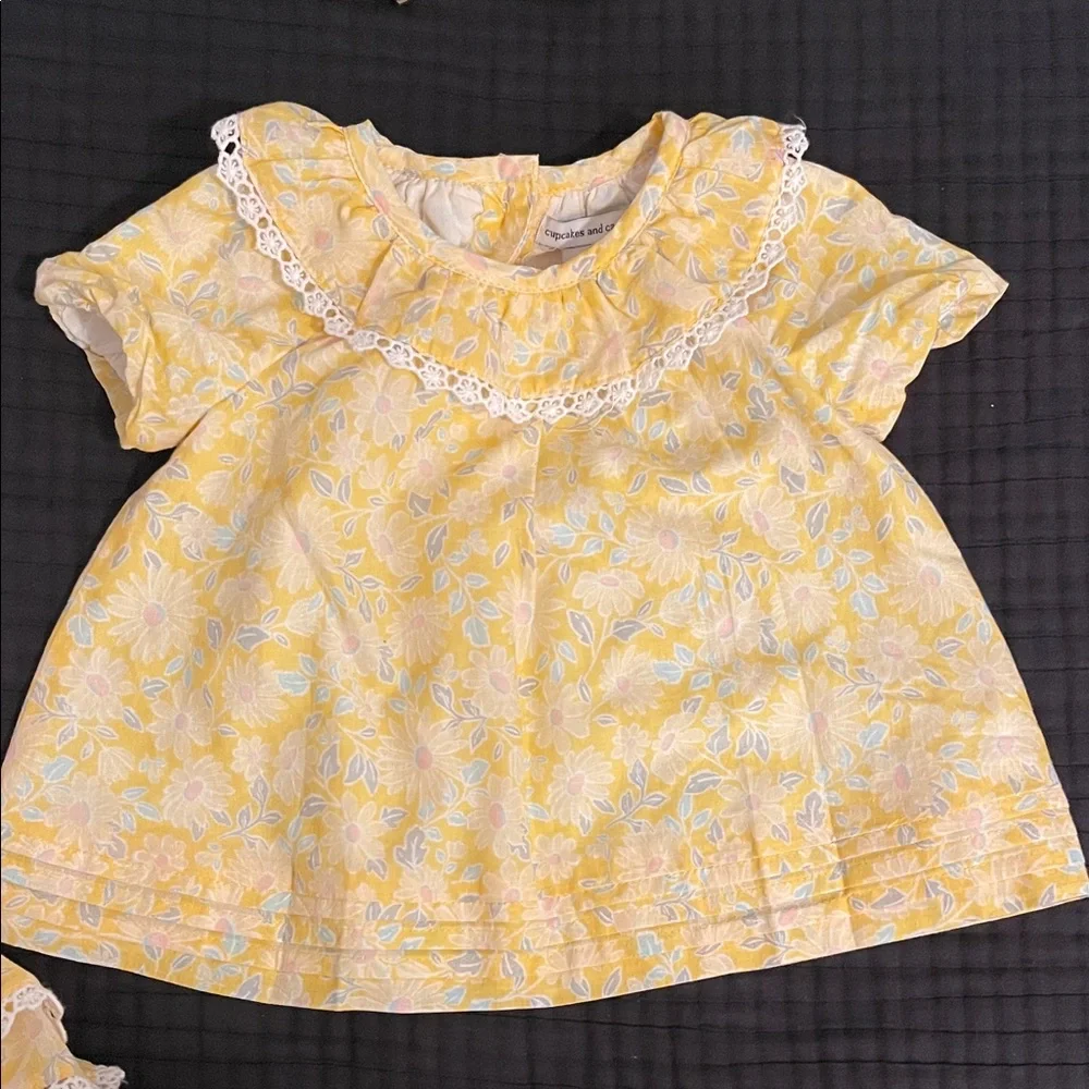 cupcakes & cashmere Yellow Floral Diaper Cover Set